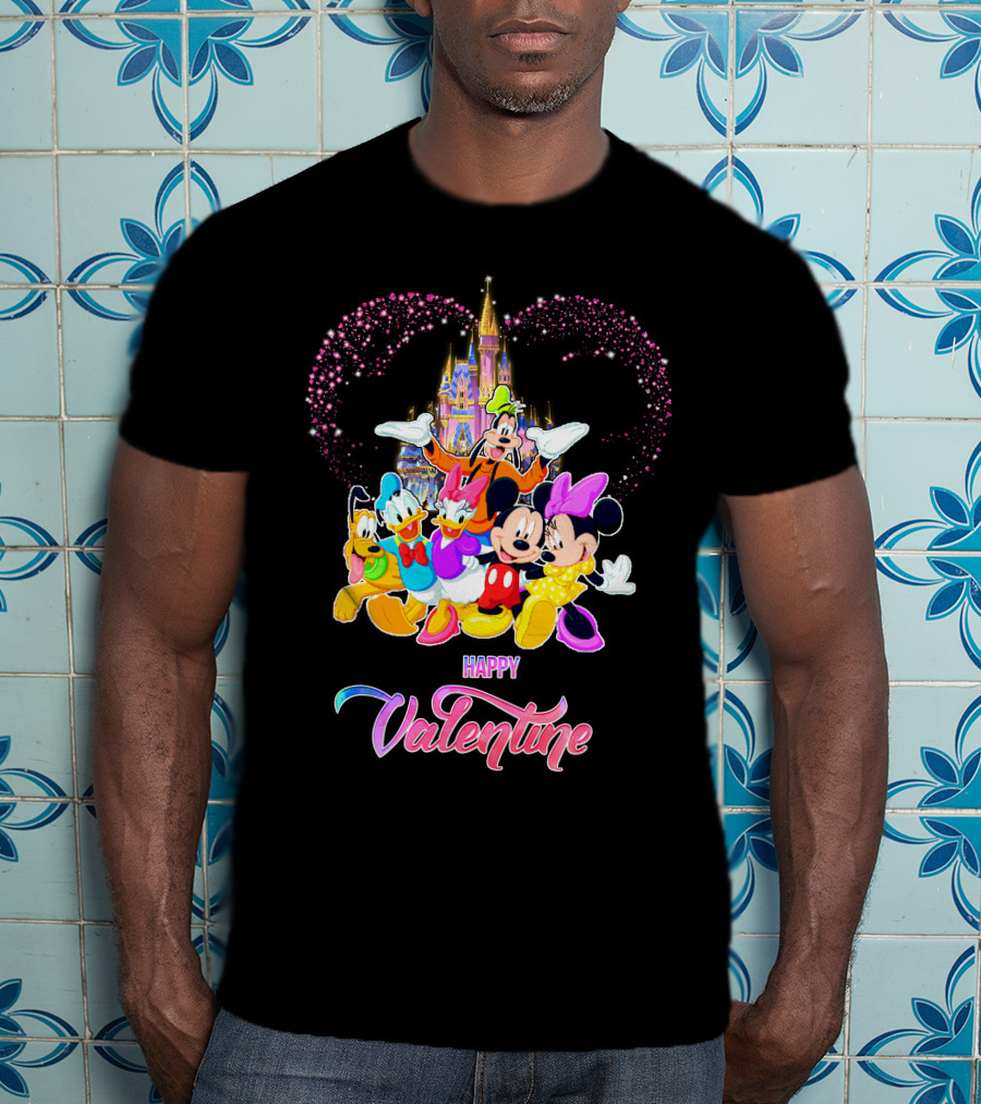 Mickey And Friends Happy Valentine Disney Castle T-Shirt