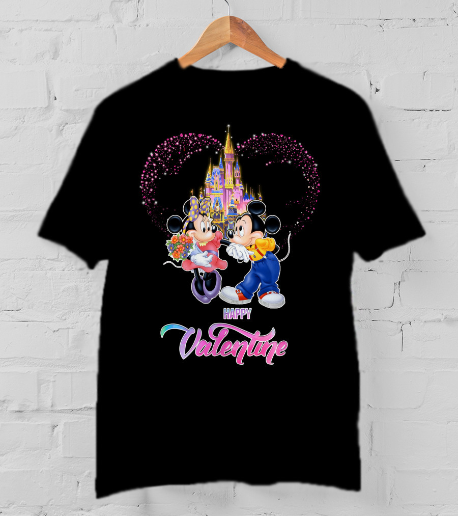 Mickey Minnie Happy Valentine Castle Heart T-Shirt