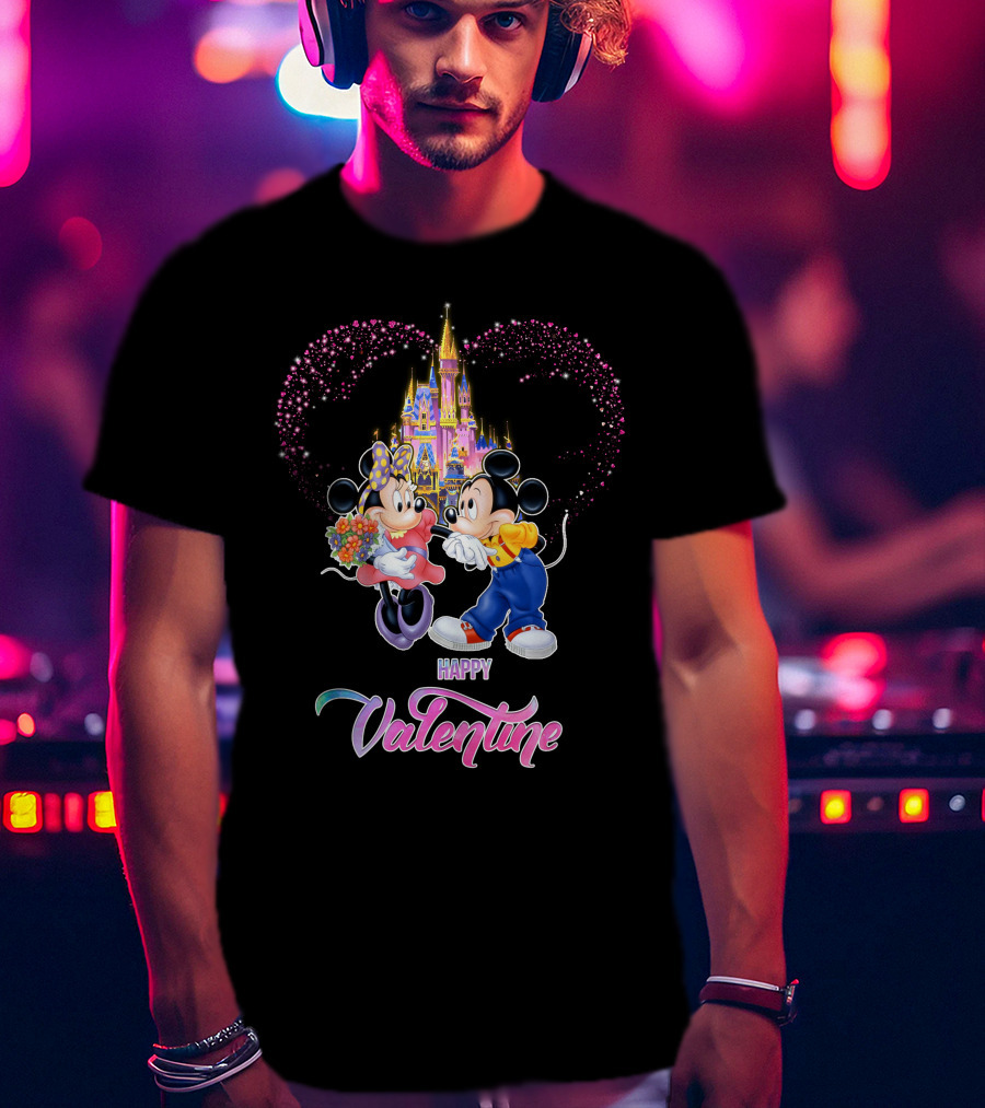 Mickey Minnie Happy Valentine Castle Heart T-Shirt