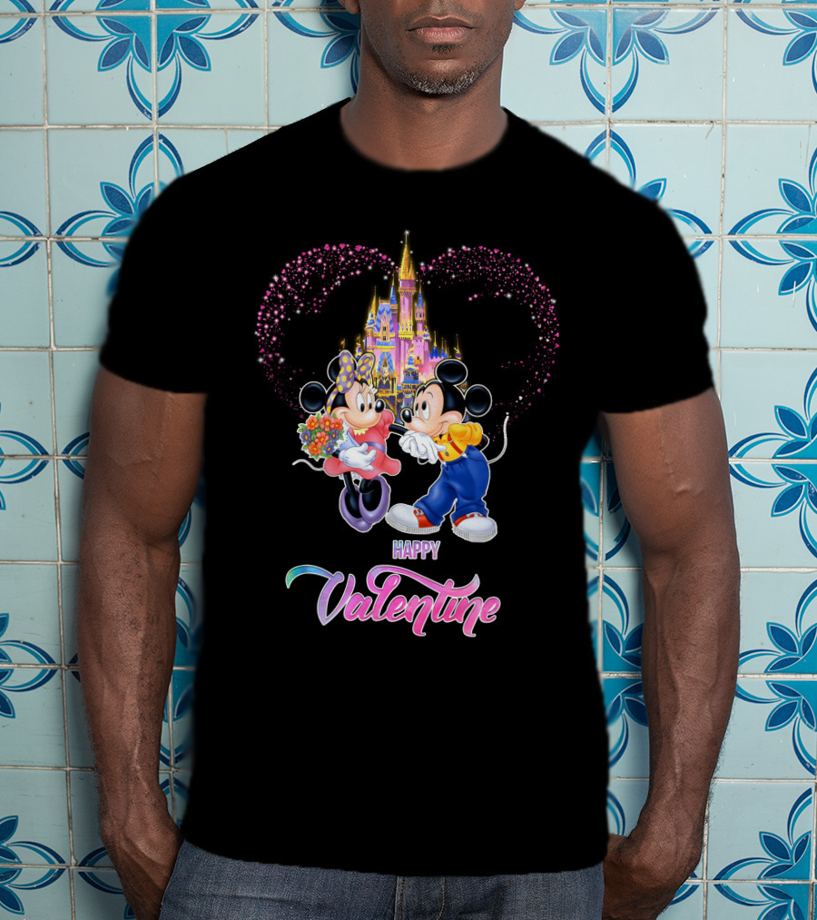 Mickey Minnie Happy Valentine Castle Heart T-Shirt
