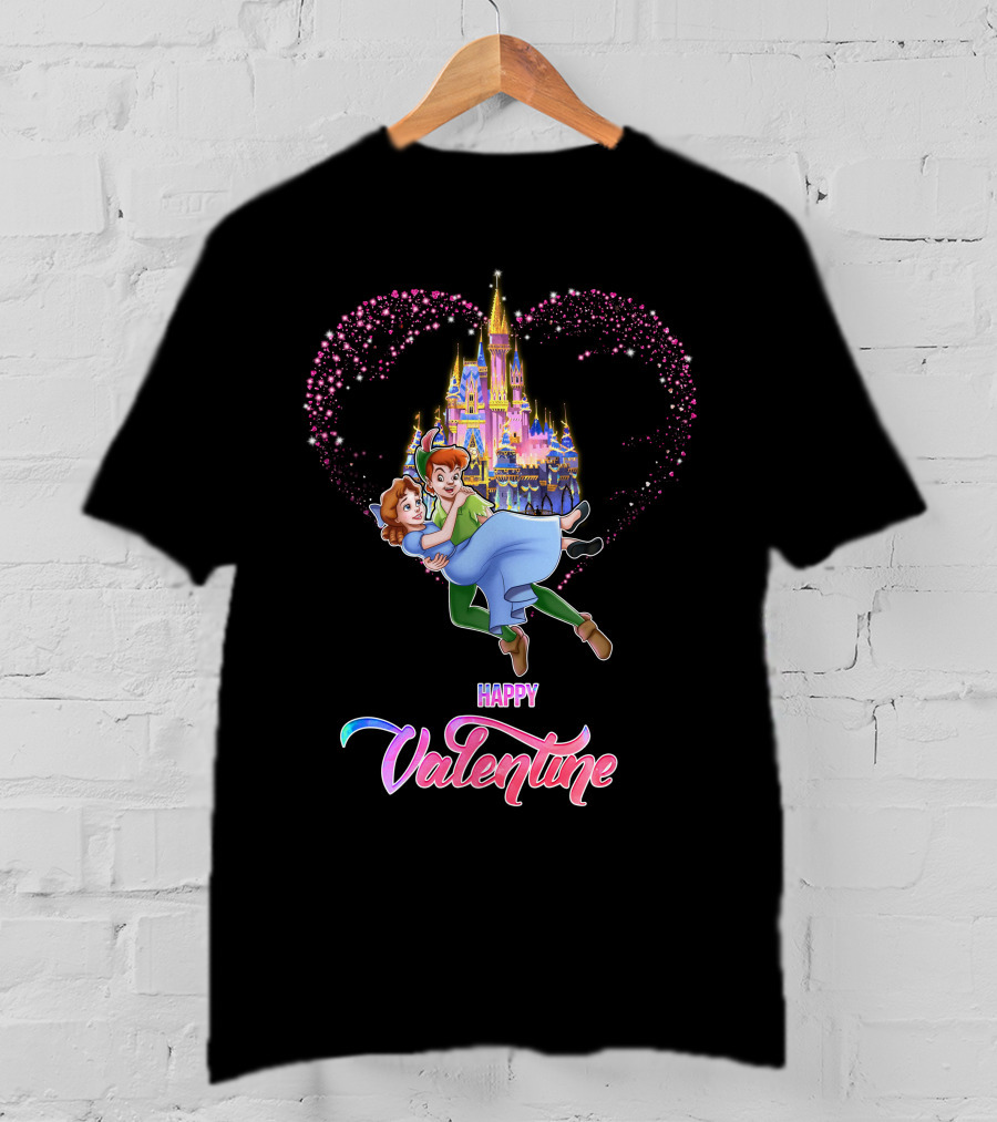 Happy Valentine Peter Pan Heart Castle T-Shirt