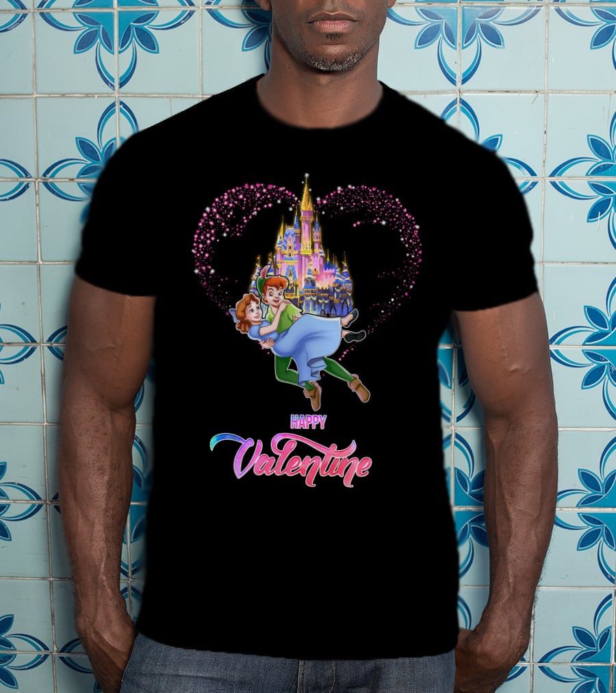 Happy Valentine Peter Pan Heart Castle T-Shirt
