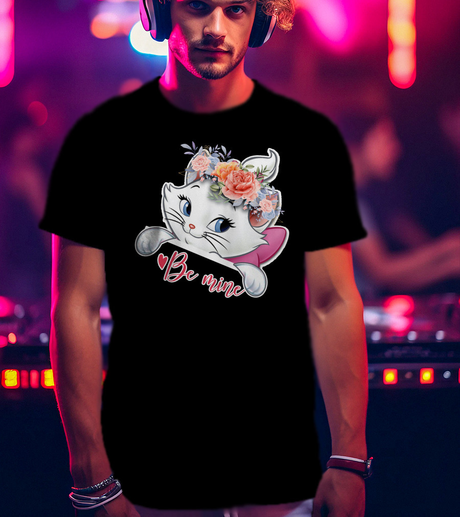 Marie Cat Be Mine Floral Headband T-Shirt