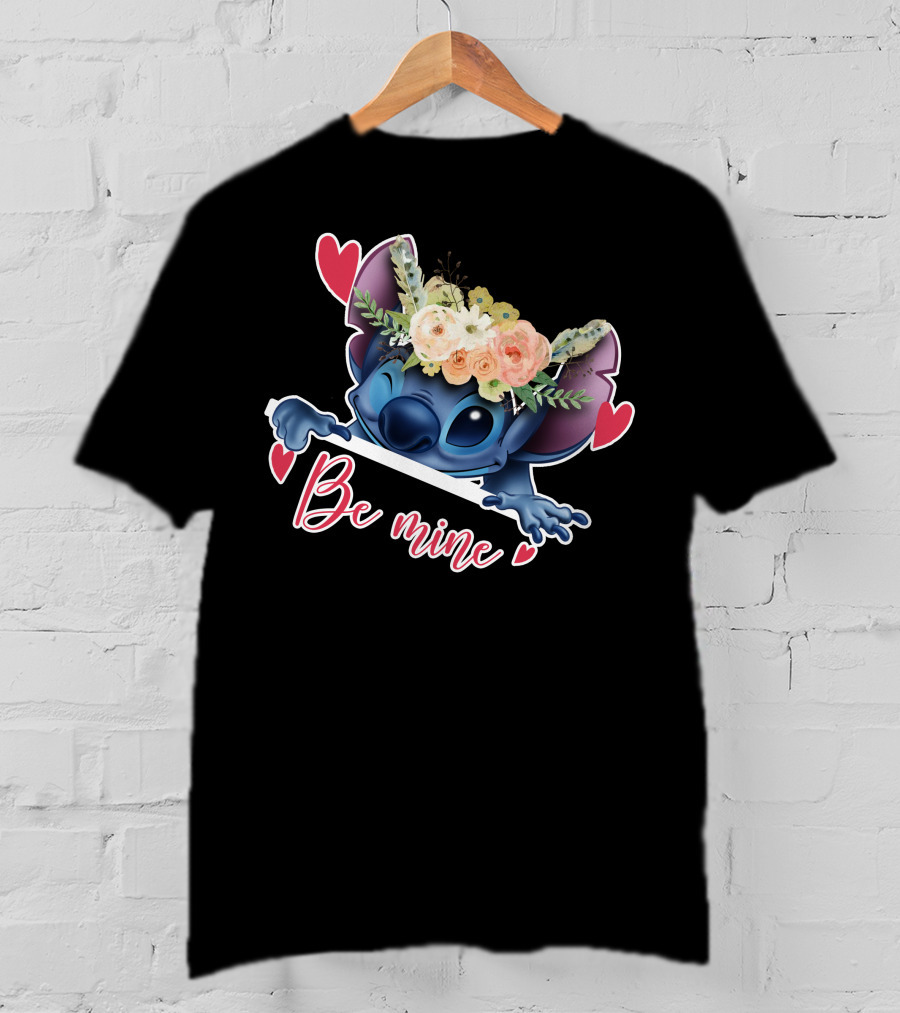 Stitch Be Mine Floral Crown Hearts T-Shirt