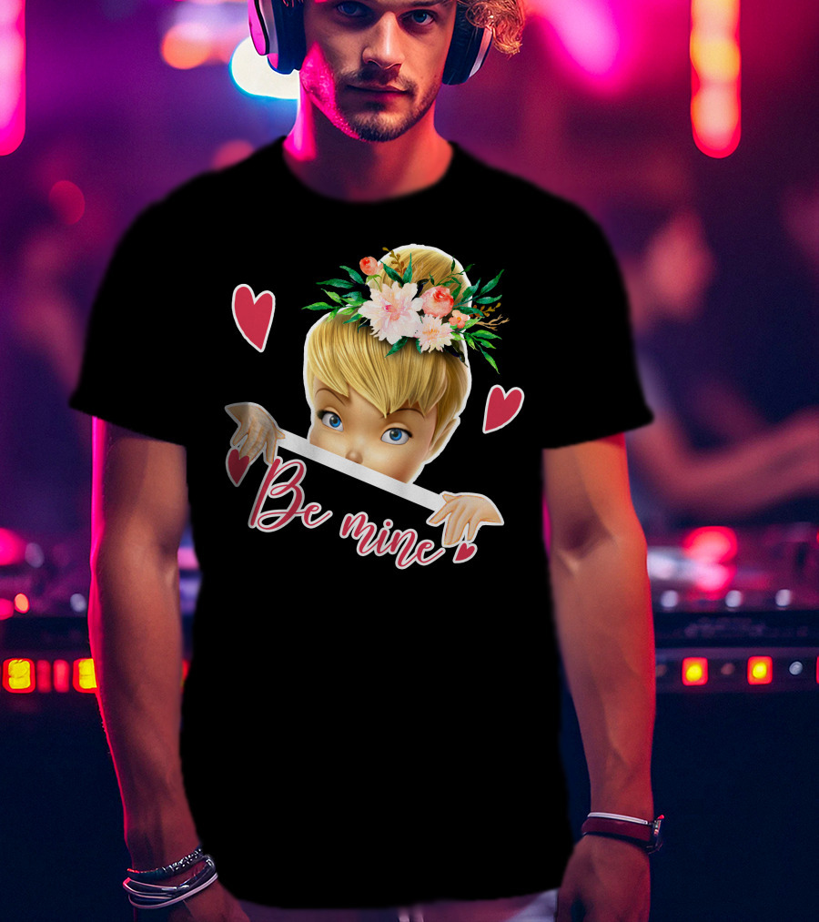 Tinkerbell Be Mine Valentine's Day Hearts Floral Crown T-Shirt
