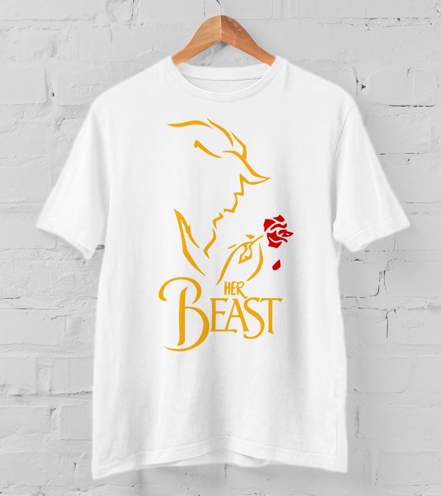 Her Beast Silhouette With Red Rose Beauty And The Beast T-Shirt