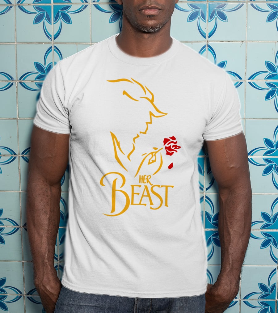 Her Beast Silhouette With Red Rose Beauty And The Beast T-Shirt