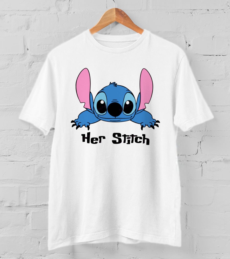 Her Stitch Cute Blue Alien Character Peeking T-Shirt