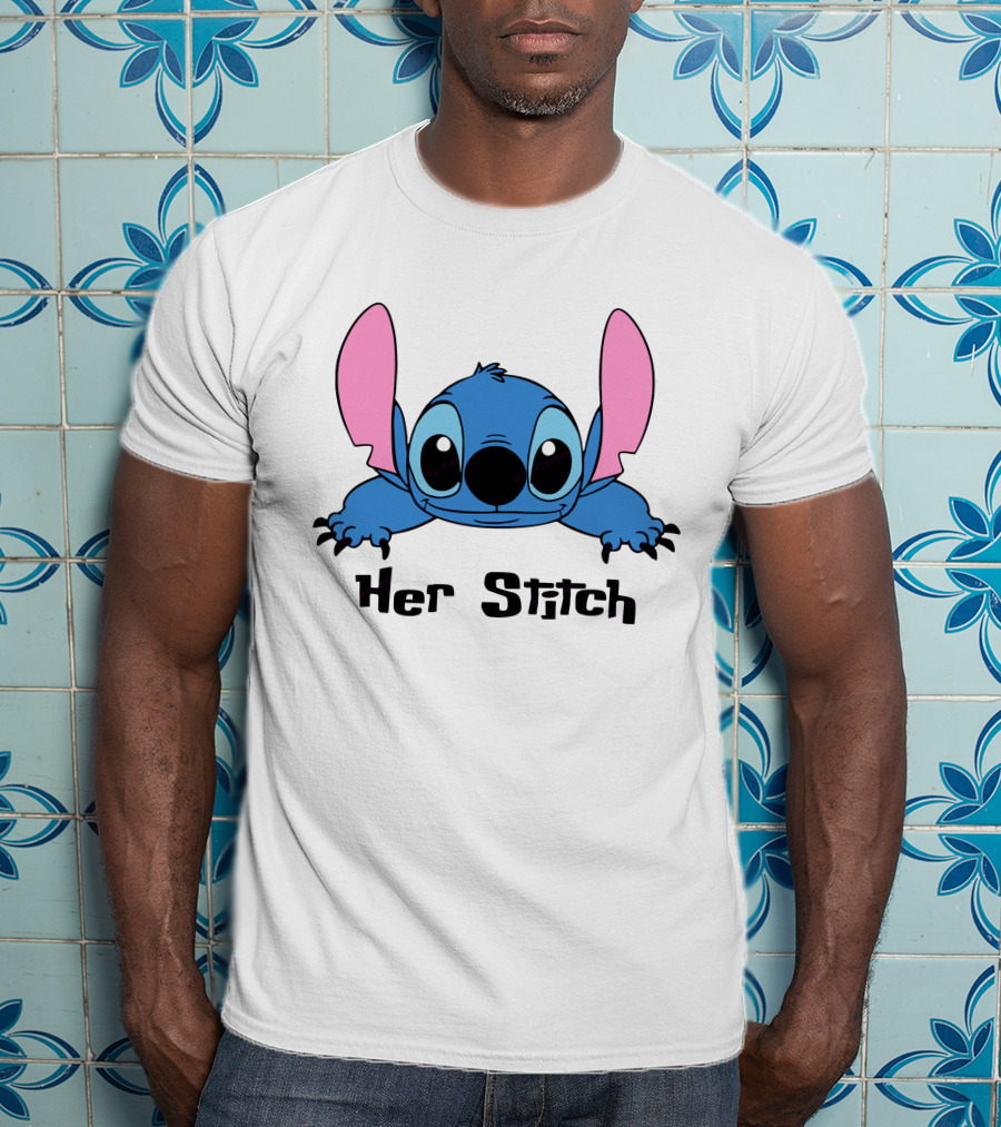 Her Stitch Cute Blue Alien Character Peeking T-Shirt