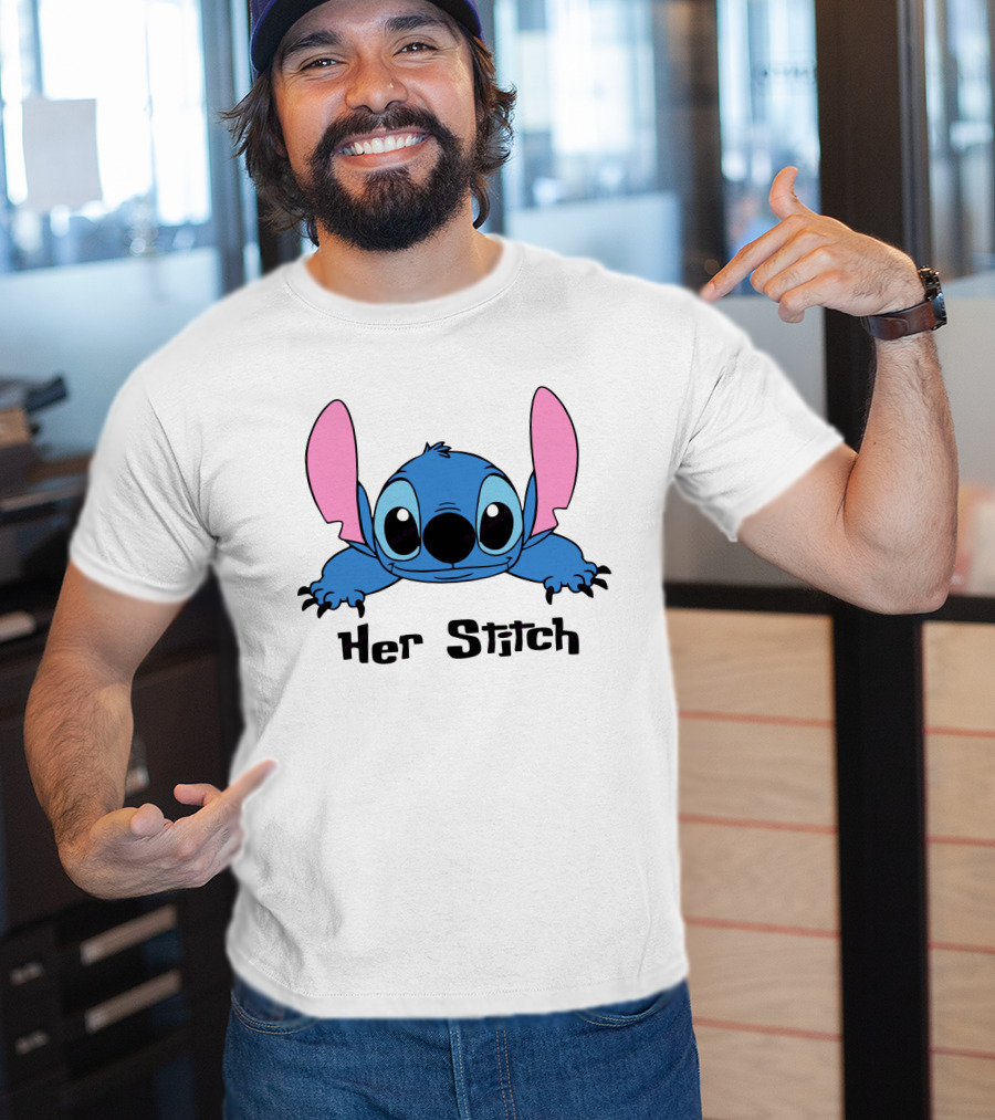 Her Stitch Cute Blue Alien Character Peeking T-Shirt