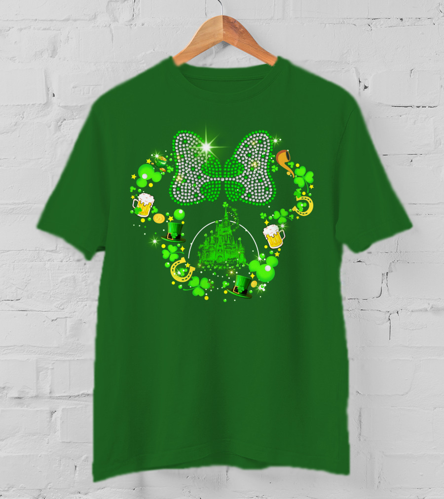 Minnie Head St Patrick's Day Shamrock Castle Bow Irish Beer Hat Luck T-Shirt