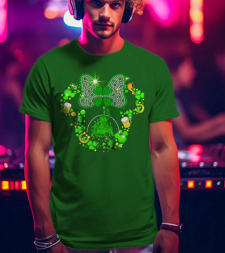 Minnie Head St Patrick's Day Shamrock Castle Bow Irish Beer Hat Luck T-Shirt