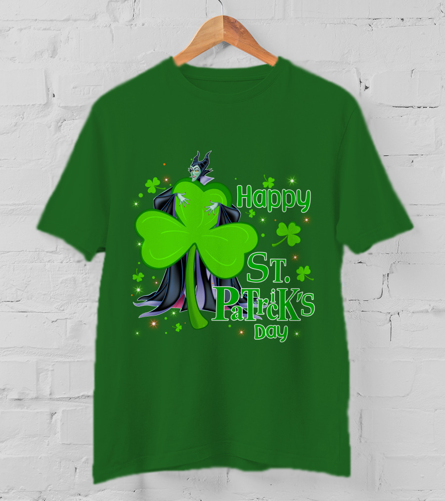 Maleficent Happy St Patrick's Day Shamrock Clover Sparkle T-Shirt