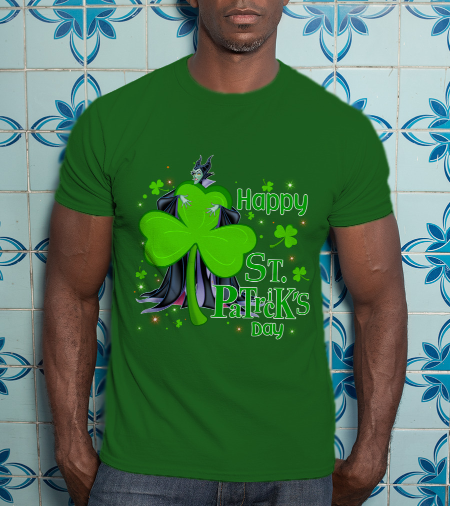 Maleficent Happy St Patrick's Day Shamrock Clover Sparkle T-Shirt