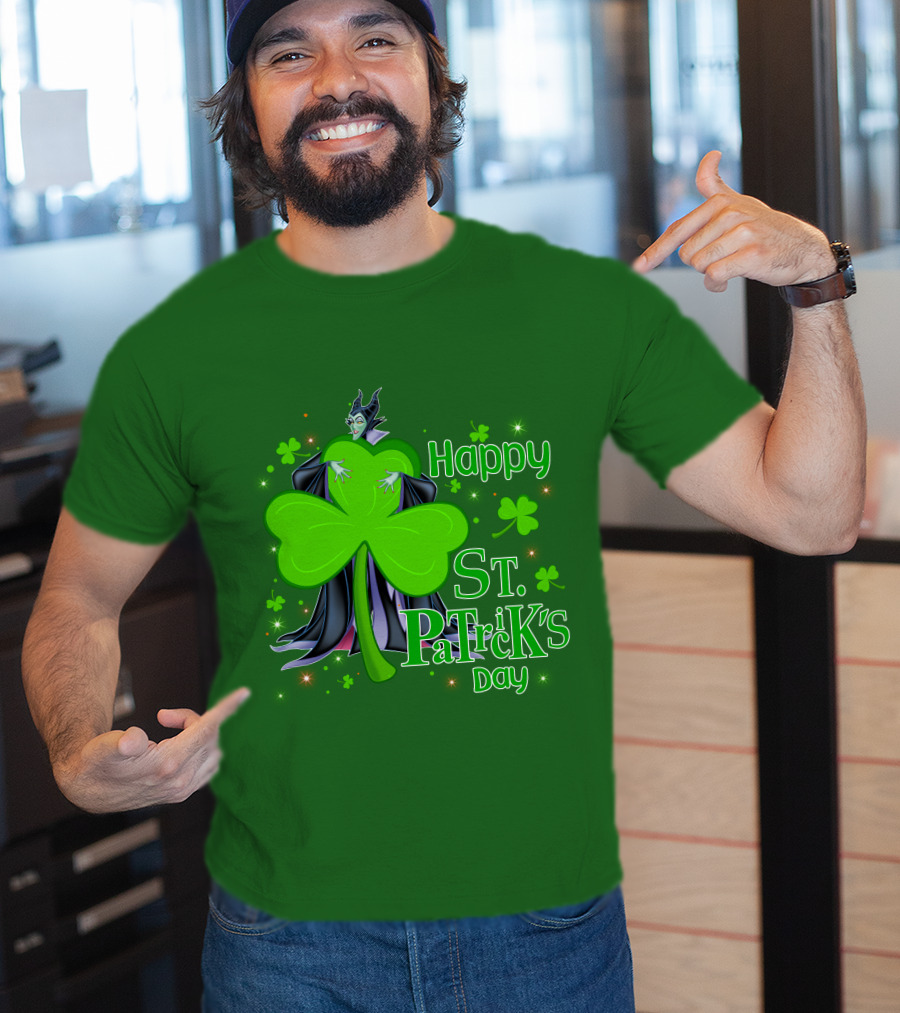Maleficent Happy St Patrick's Day Shamrock Clover Sparkle T-Shirt