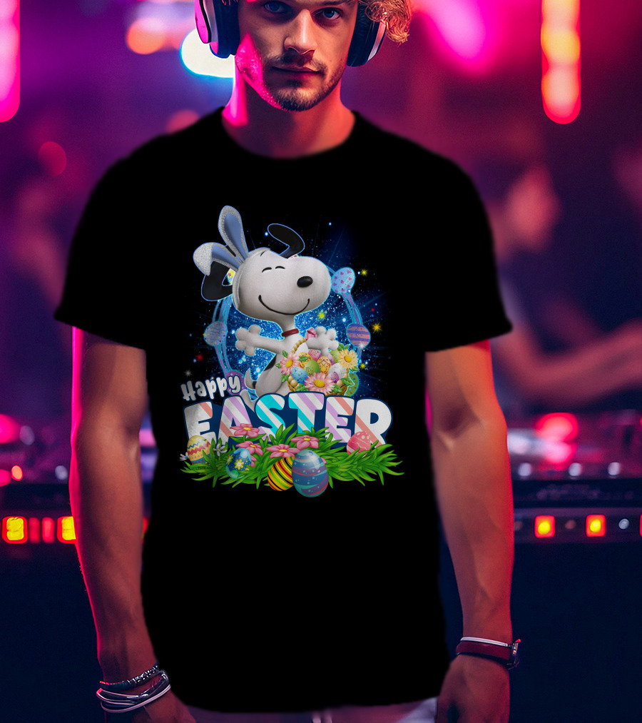 Happy Easter Snoopy With Colorful Eggs And Flowers T-Shirt