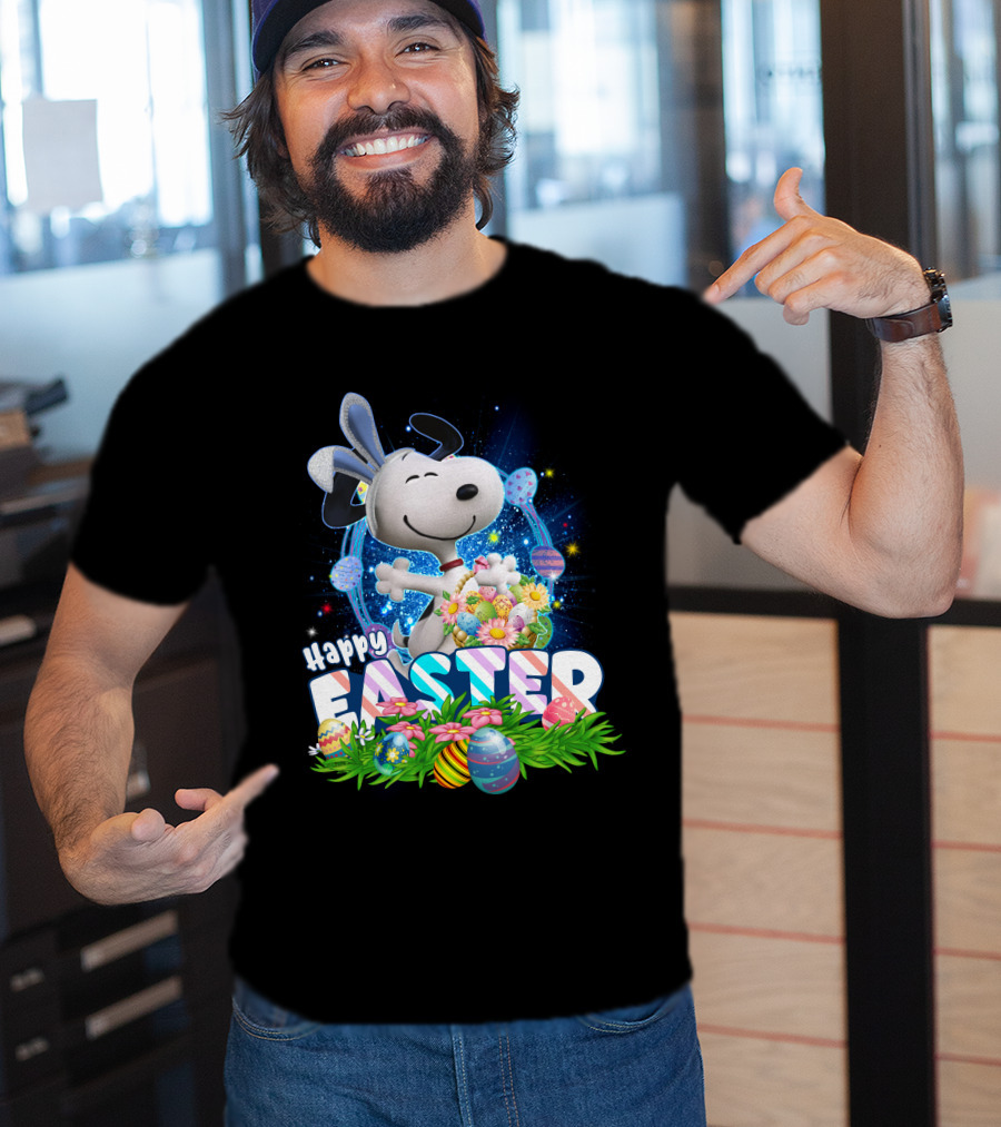 Happy Easter Snoopy With Colorful Eggs And Flowers T-Shirt