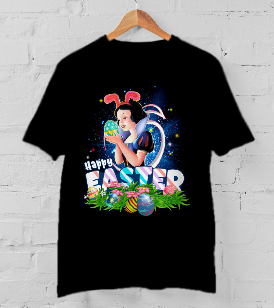 Snow White Happy Easter Bunny Ears Colorful Eggs Magic T-Shirt