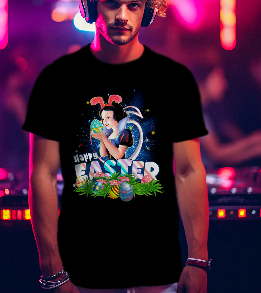 Snow White Happy Easter Bunny Ears Colorful Eggs Magic T-Shirt