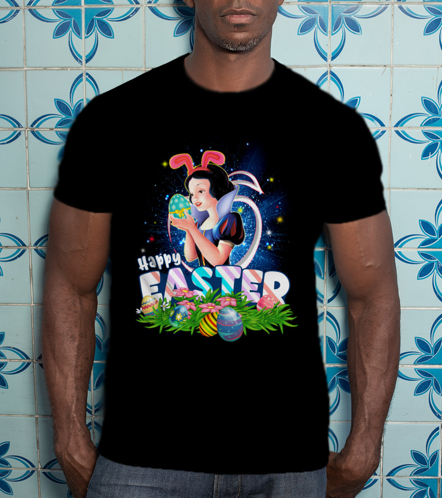 Snow White Happy Easter Bunny Ears Colorful Eggs Magic T-Shirt