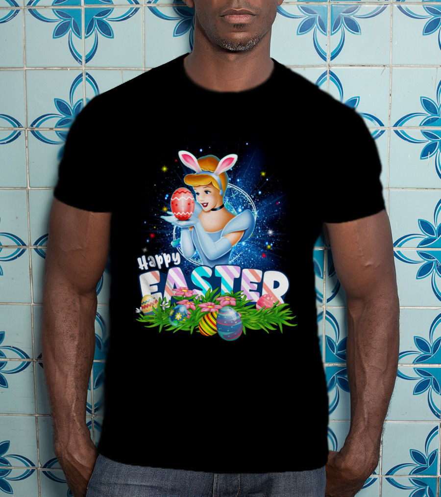 Cinderella Easter Bunny Ears With Colorful Eggs And Flowers T-Shirt