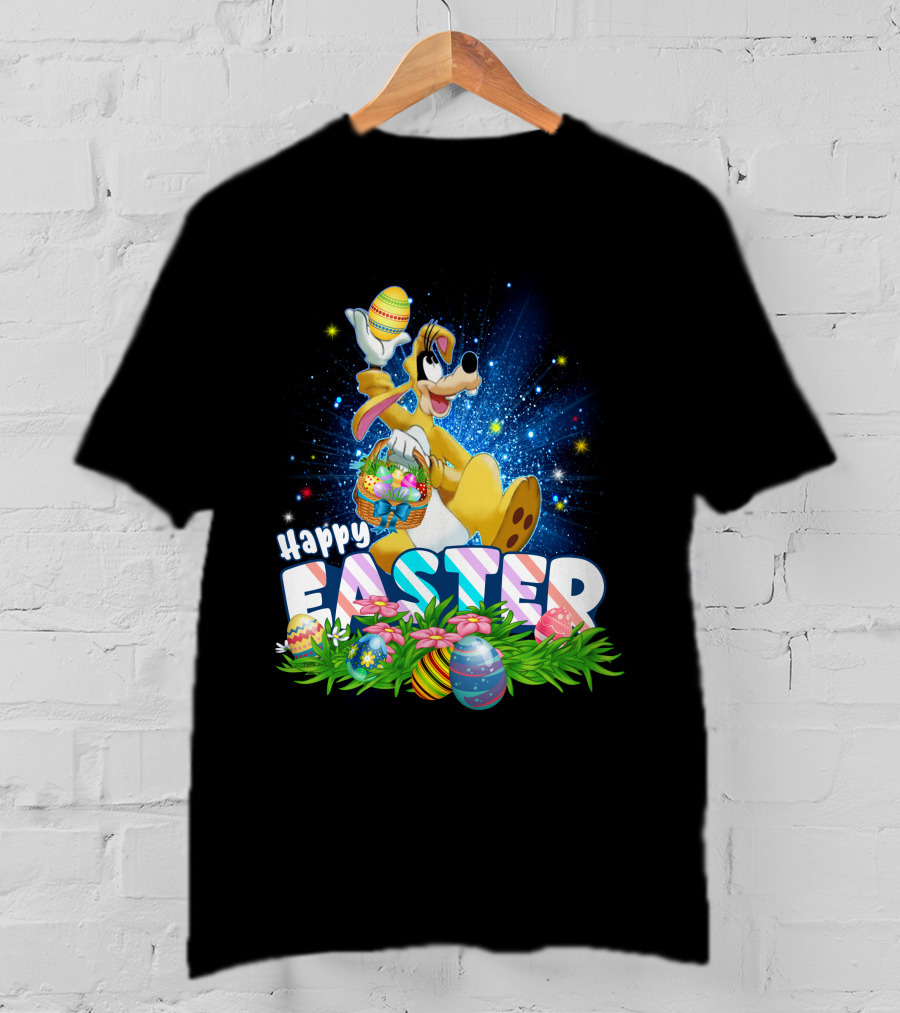 Happy Easter Goofy Character With Easter Eggs And Basket T-Shirt