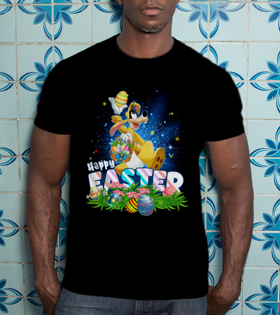 Happy Easter Goofy Character With Easter Eggs And Basket T-Shirt