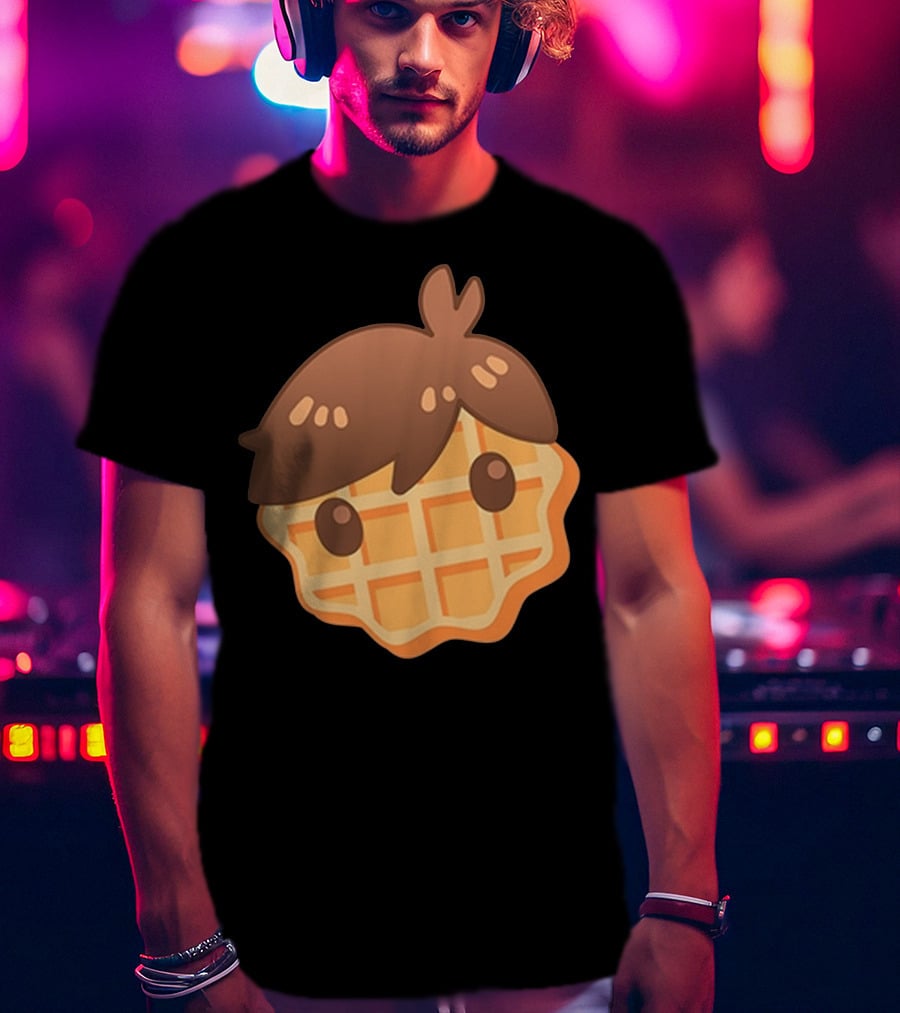 Waffle Head Cute Breakfast Character Face With Hair T-Shirt