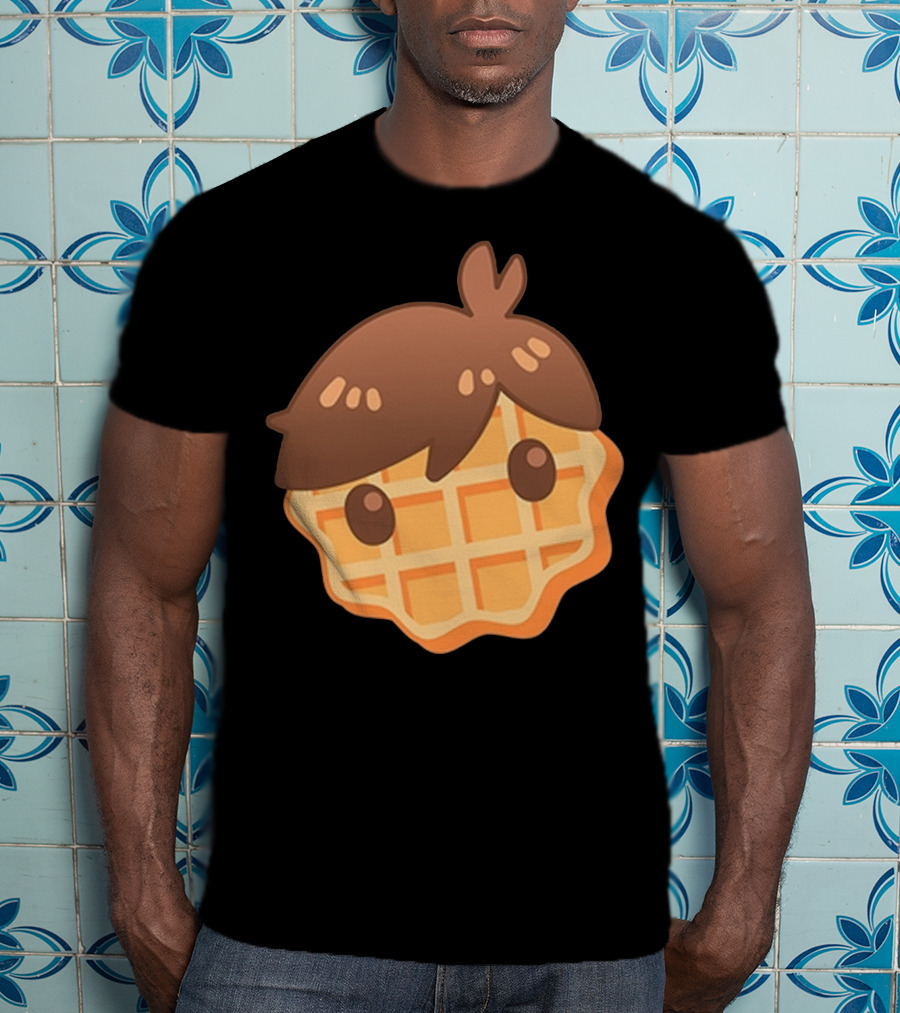 Waffle Head Cute Breakfast Character Face With Hair T-Shirt
