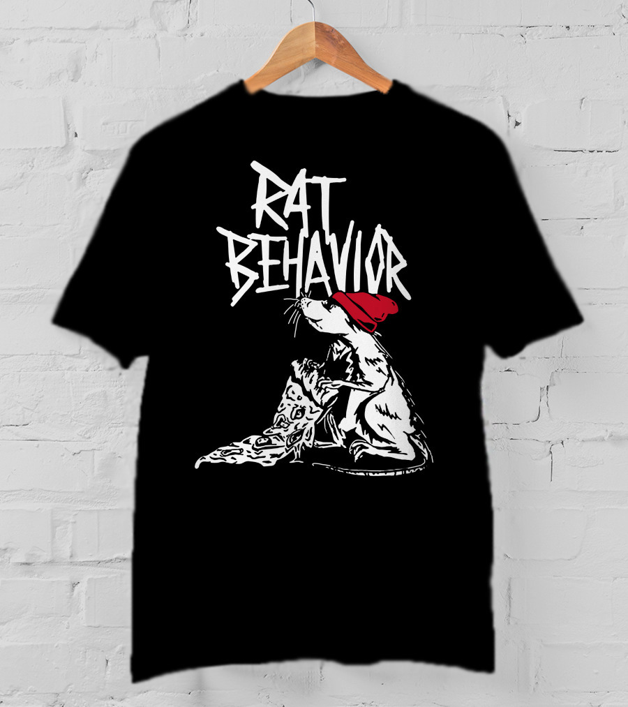 RAT BEHAVIOR Pizza Eating Rat In Red Hat T-Shirt