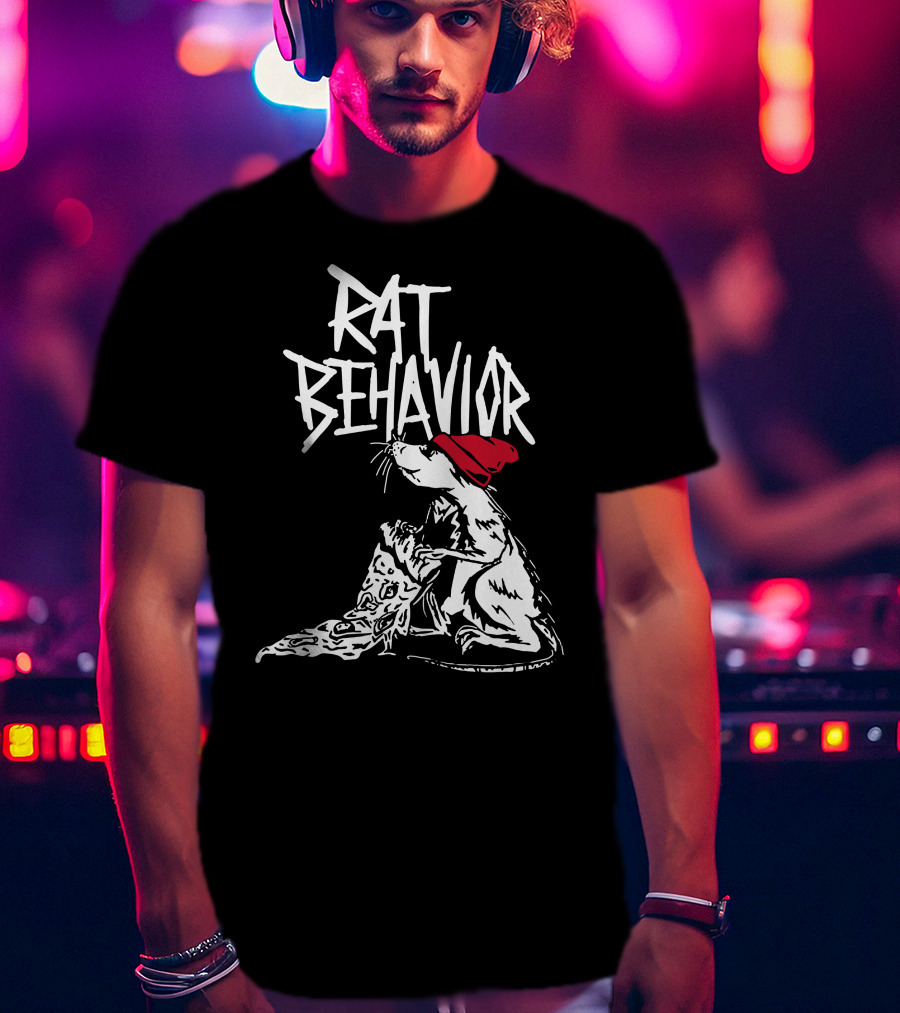 RAT BEHAVIOR Pizza Eating Rat In Red Hat T-Shirt