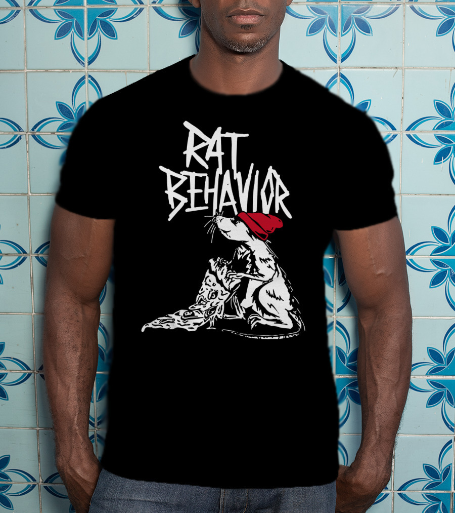 RAT BEHAVIOR Pizza Eating Rat In Red Hat T-Shirt