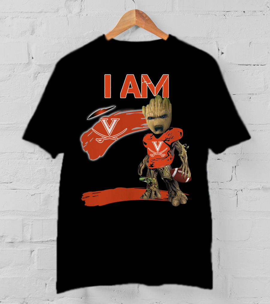 I AM VIRGINIA CAVALIERS V Logo Football Character T-Shirt