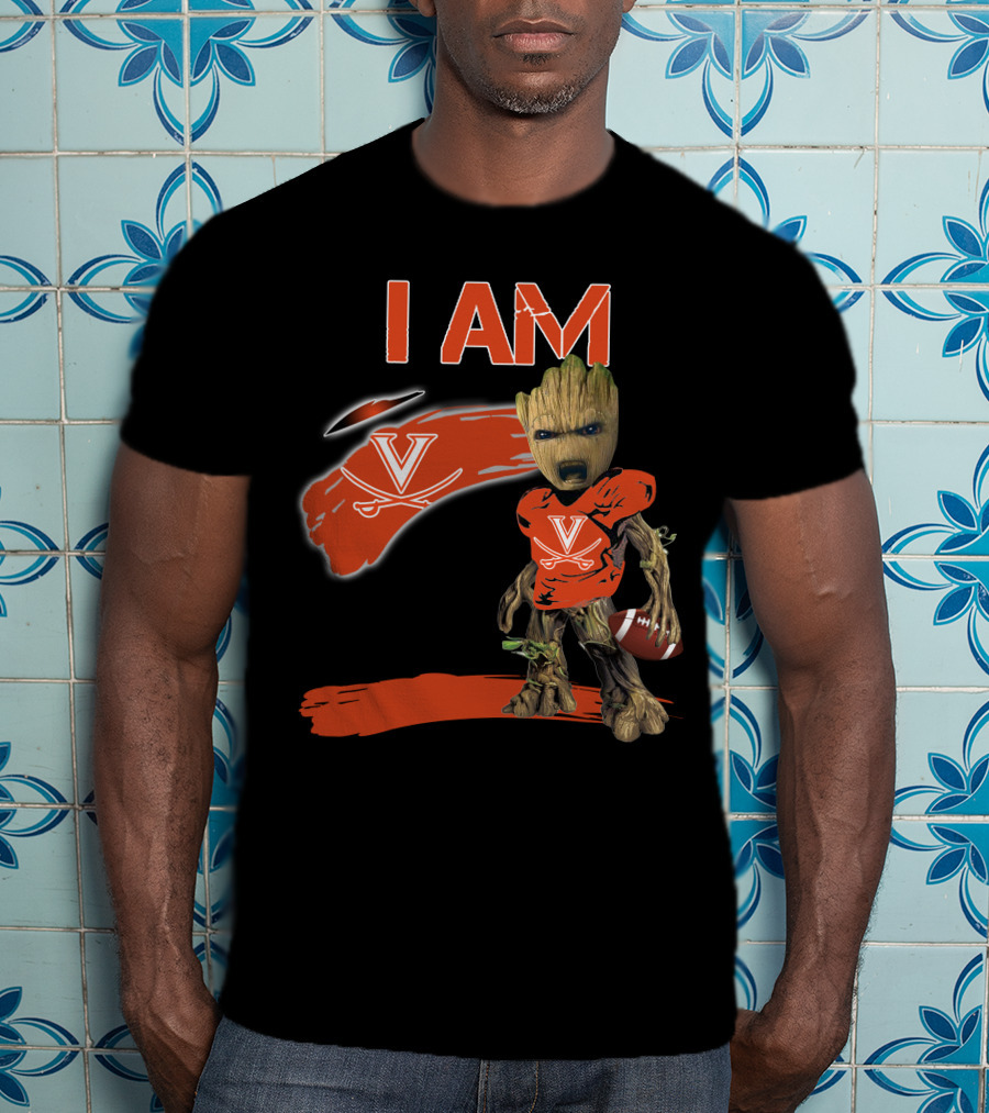I AM VIRGINIA CAVALIERS V Logo Football Character T-Shirt