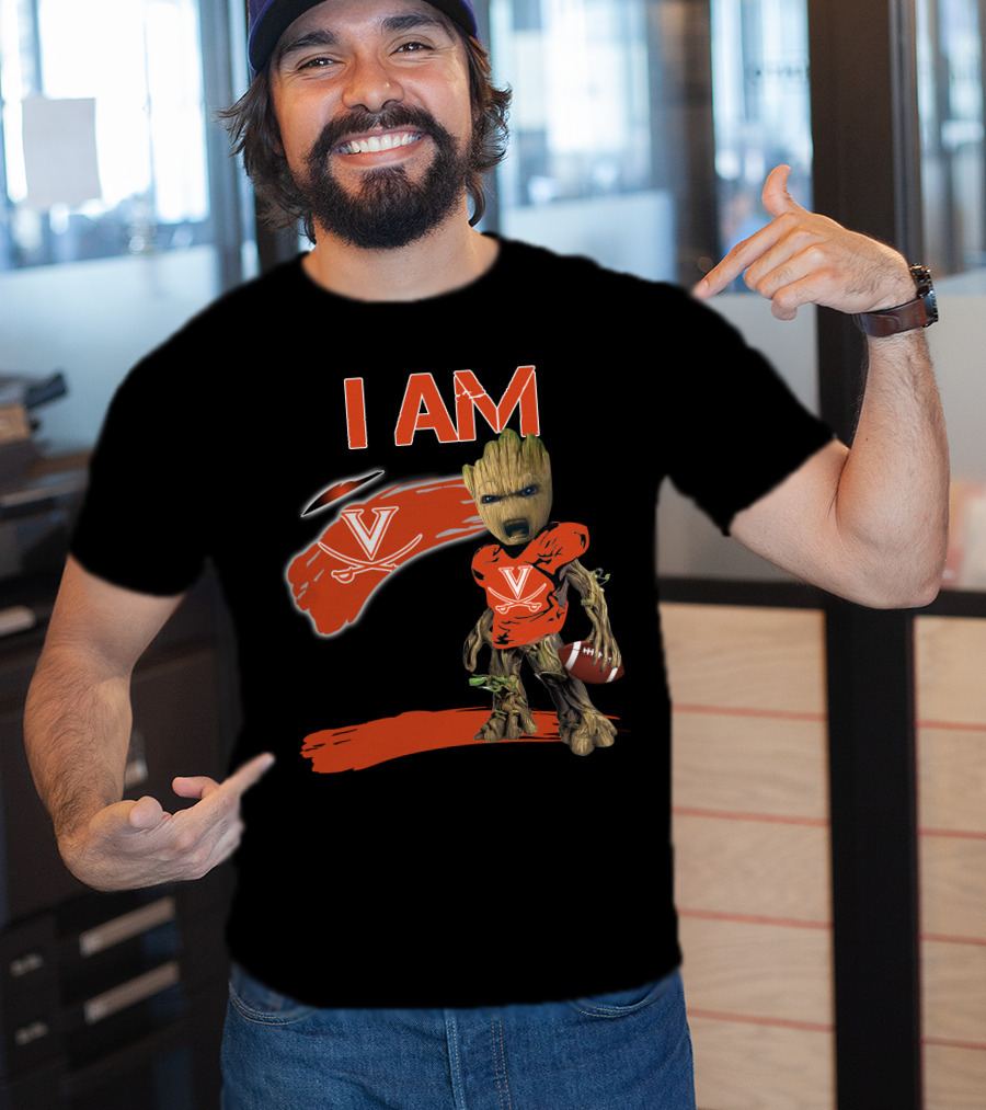I AM VIRGINIA CAVALIERS V Logo Football Character T-Shirt