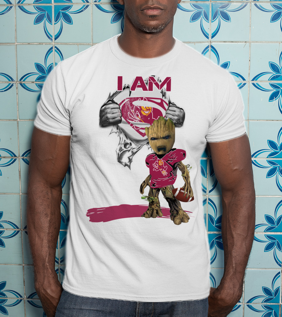 I Am ASU Baby Groot Superman Football T-Shirt