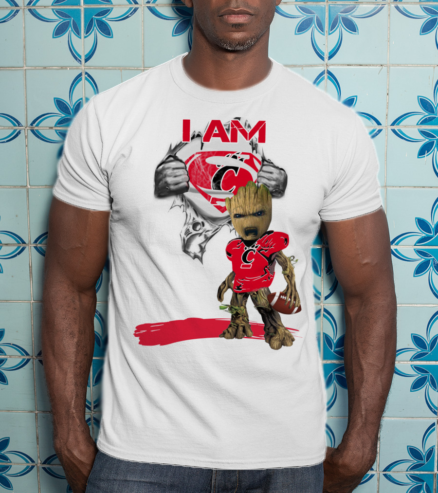 I Am Bearcats Baby Groot Superman Football T-Shirt