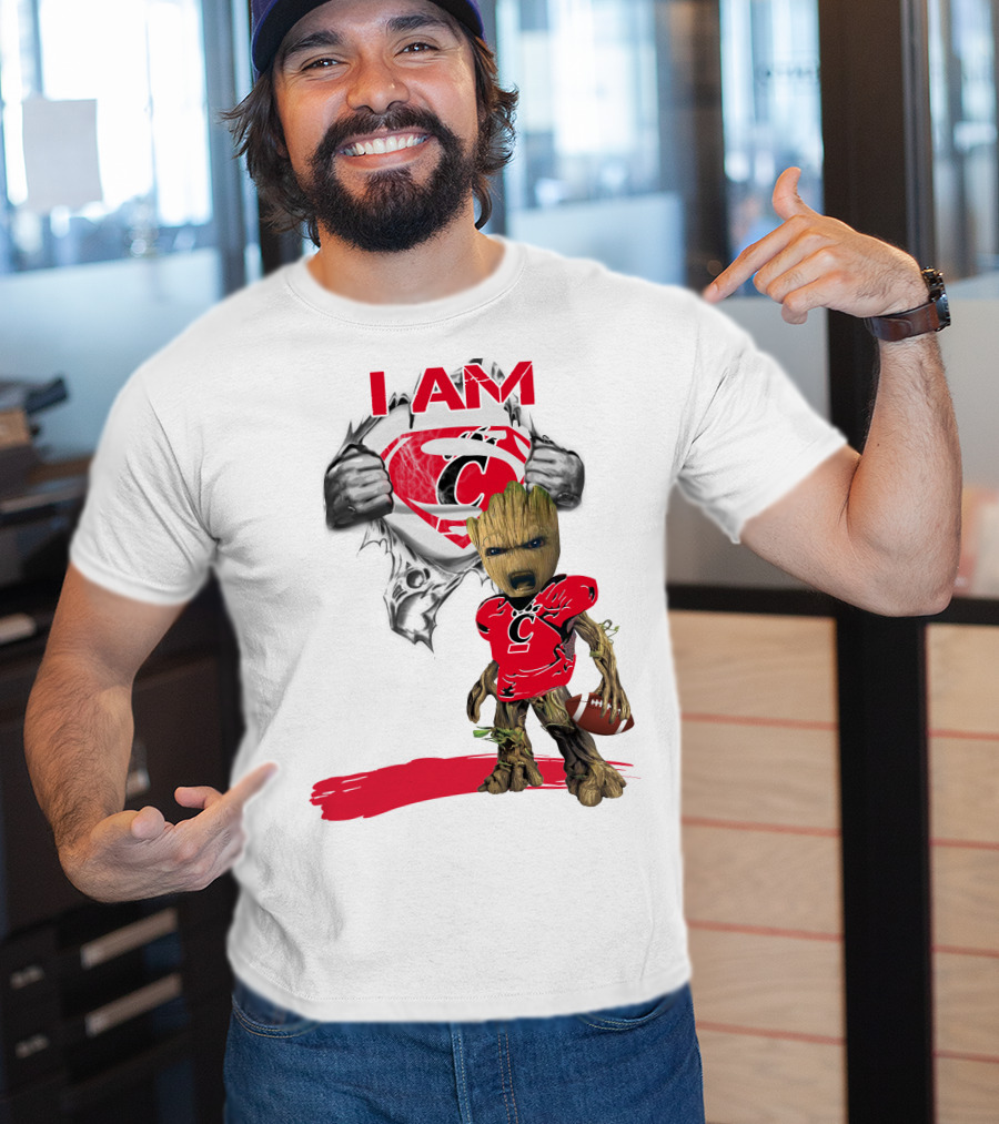 I Am Bearcats Baby Groot Superman Football T-Shirt