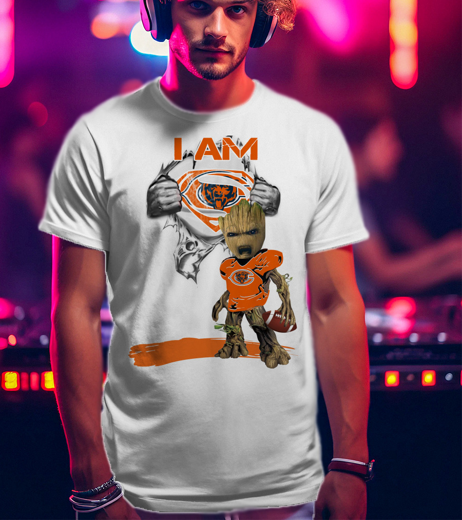 I Am Chicago Bears Baby Groot Football Superman T-Shirt