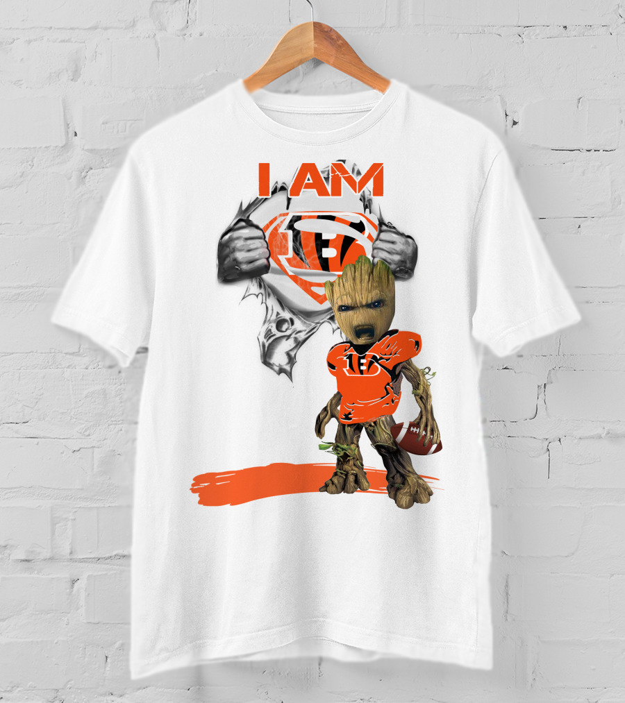 I AM Bengals Baby Groot Superman Football T-Shirt