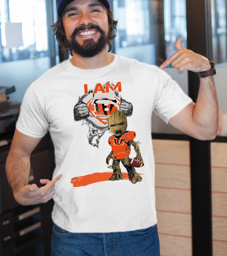 I AM Bengals Baby Groot Superman Football T-Shirt
