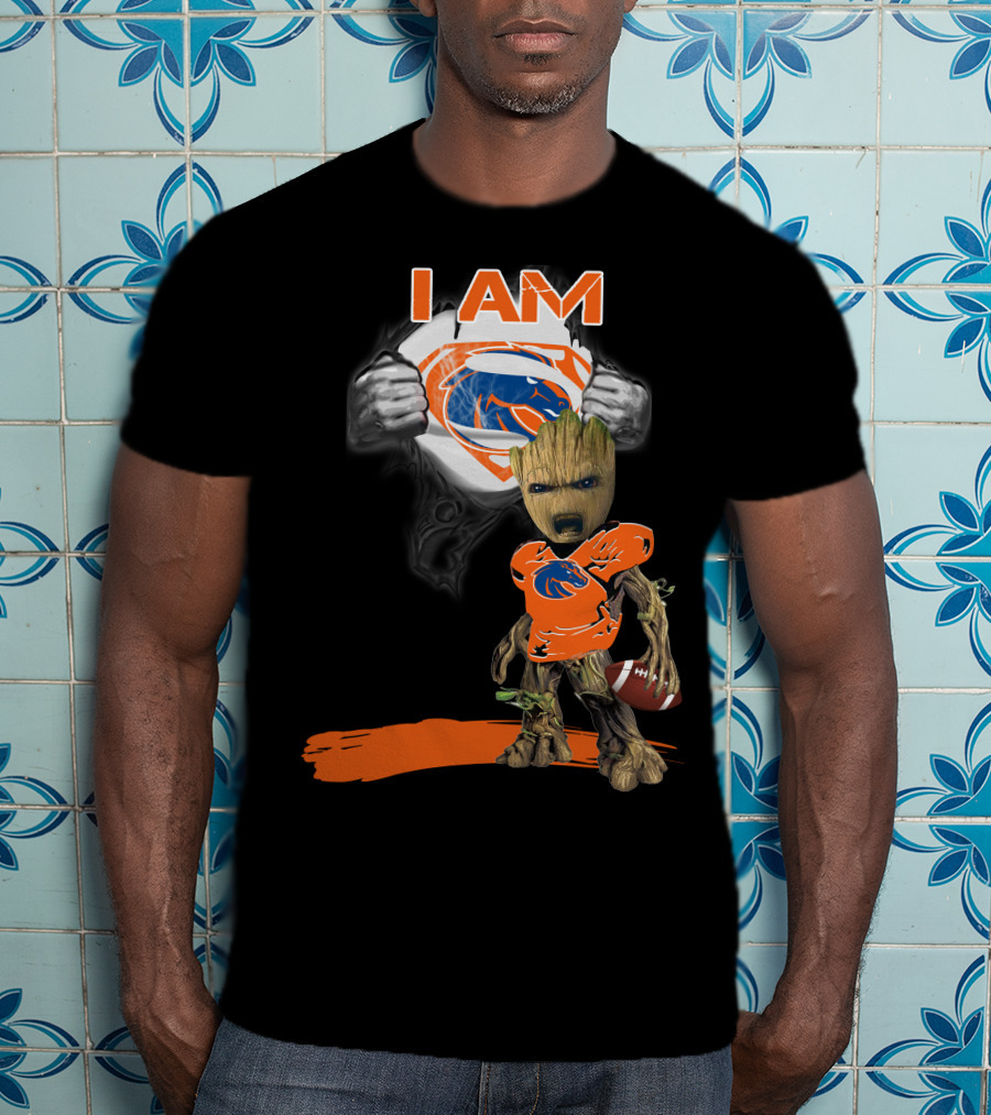 Boise State Broncos Baby Groot Superman I Am Football Fan T-Shirt