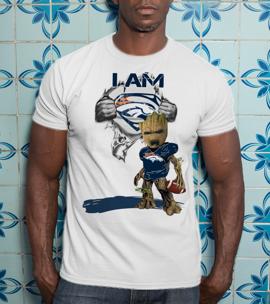 I Am Broncos Baby Groot Superman Football Fan T-Shirt