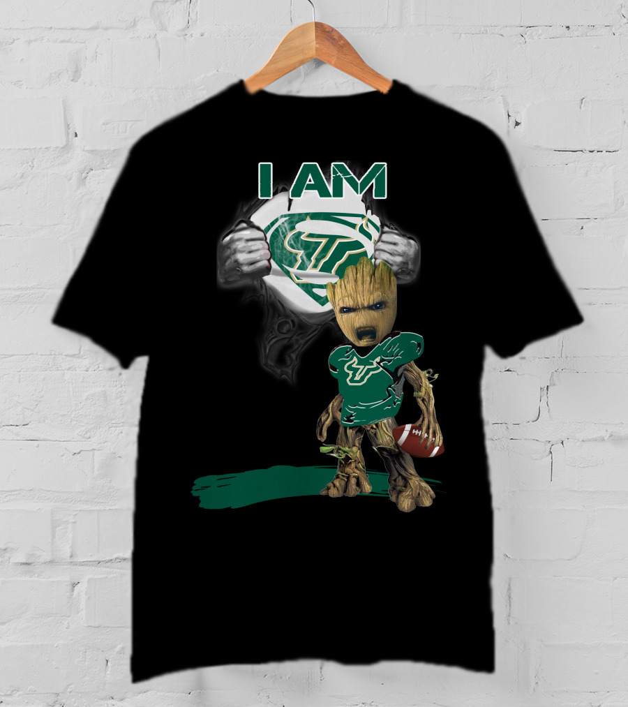 I AM USF Bulls Baby Groot Superman Football T-Shirt