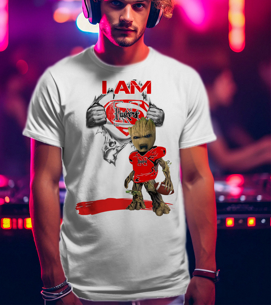 I Am Husker Baby Groot Superman Cornhuskers Football T-Shirt