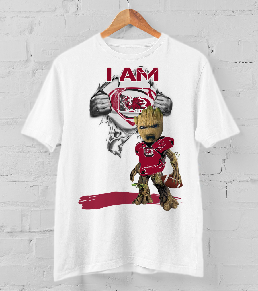 I Am Gamecocks Baby Groot Superman Football T-Shirt