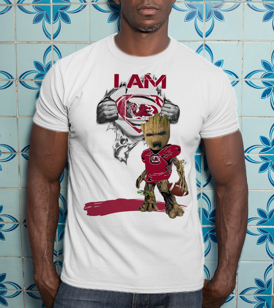 I Am Gamecocks Baby Groot Superman Football T-Shirt