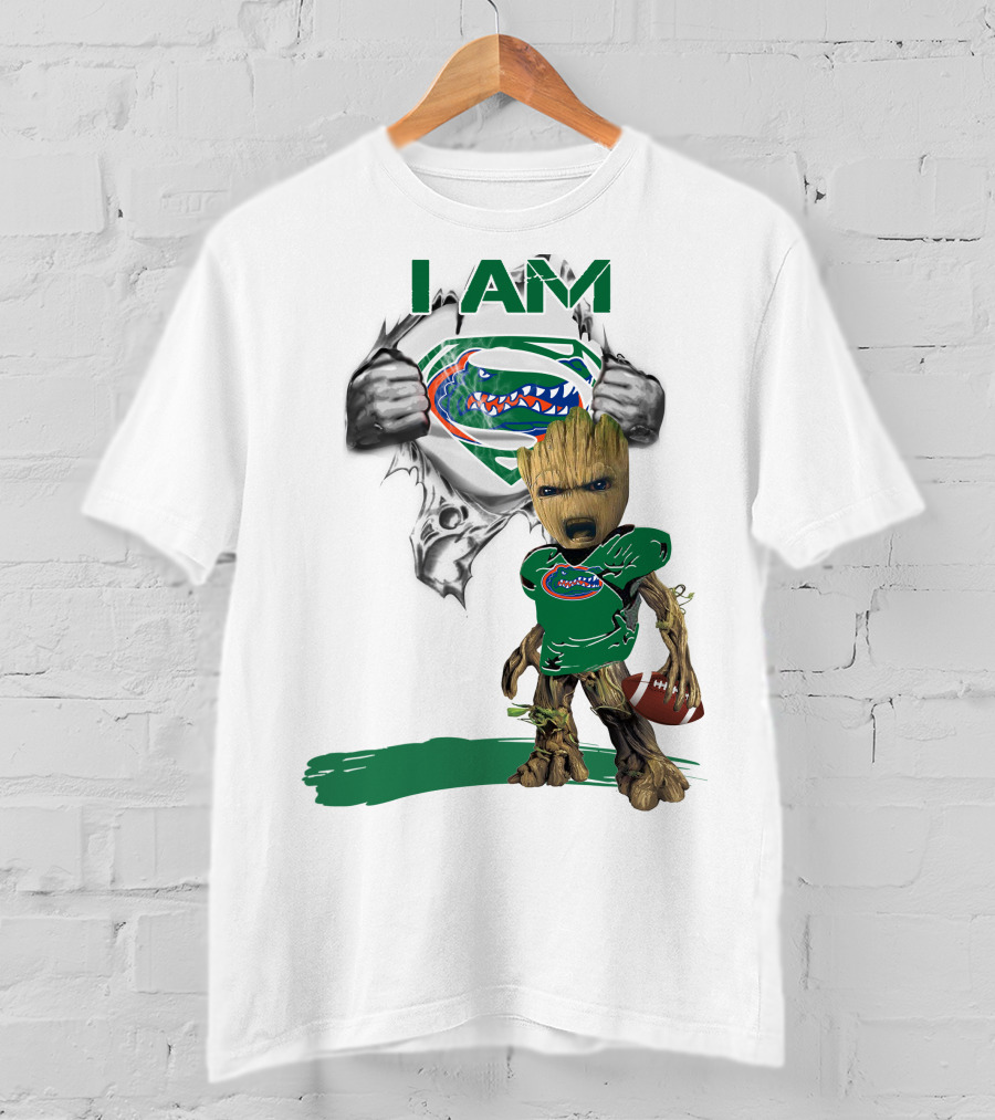 I AM Gators Baby Groot Superman Football T-Shirt