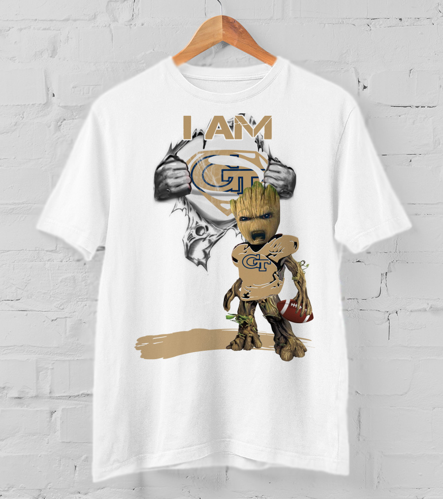 I AM Georgia Tech Baby Groot Superman Football T-Shirt