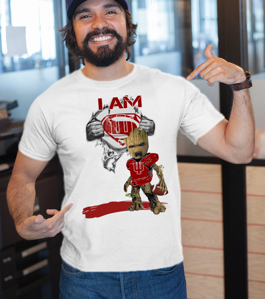 I AM Hoosiers Baby Groot Superman Football T-Shirt